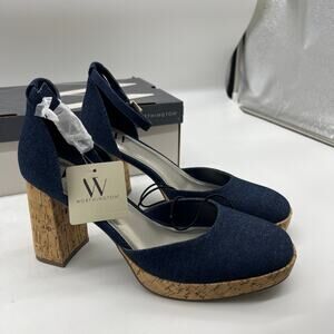 Worthington Womens Panama Block Heel Pumps Denim Size 9M